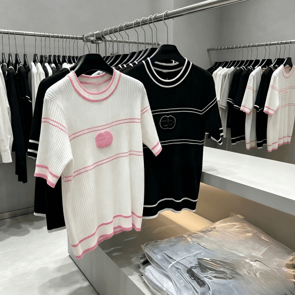Top Designer Clothes Women Knitting Shirts Summer Pony Embroidered Slim Top Tees Womens Luxury Round Neck Solid Knitted T Shirt Stretch Pullover