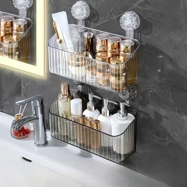 1-piece suction cup bathroom storage rack wall mounted for easy installation space saving no need for punching sink storage rR260529