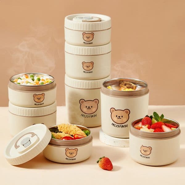 WORTHBUY Portable Insulated Lunch Box 304 Stainless Steel Fruit Salad Food Container Leakproof Bento Microwave Heatable 260529