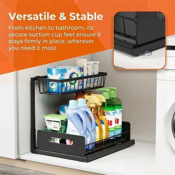2 Tier Pull Out Under Sink Organizer Slide Out Cabinet Storage Shelves for Kitchen Bathroom Home Daily Organization UseR260529