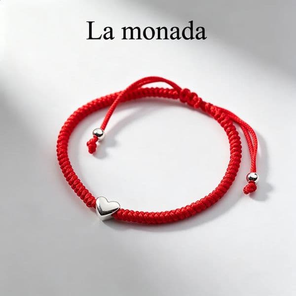 La Monada 925 Sterling Silver Heart Red String Bracelet Adjustable Handmade Braided Red Rope Lucky Charm Bracelets for Women 260528