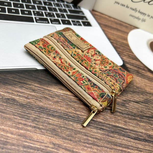 DHL240pcs Coin Purses Women Cork Leather National Flower Printing Square Short Storage Bag Mix Color