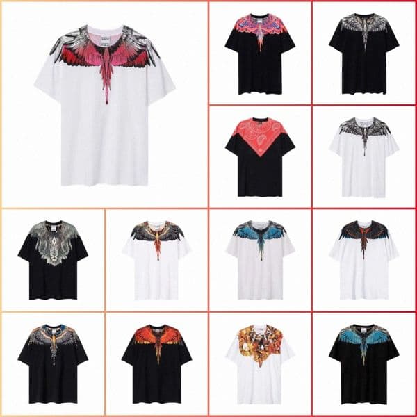 MB Mens Deigner T Shirt Marcelo Correct Women Hip Hop Street Style Colorful Wings and Feathers Print Shirt Casual Fashion Oversized Short Sleeve Tees S5F1#