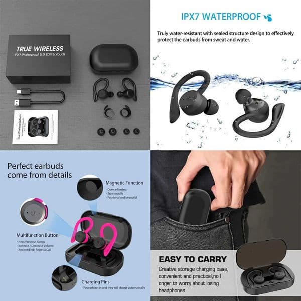 IPX7 Waterproof Wireless Headset Bluetooth Earphone Dual Wear Style Sport Running Stereo Headphone Long Play Time Mic Earbuds X260529