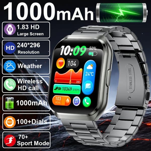 New Smart Watch Man 1000mAh Long Standby Outdoor Smartwatch Men IP68 Waterproof Heart Rate Sport BT Call Big Battery Smart watch