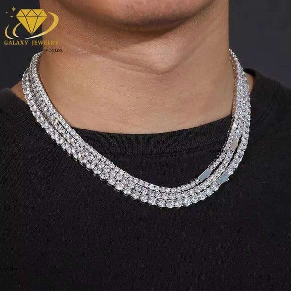 Fashion Jewelry Necklace Sier Round Brilliant Cut 4mm Iced VVS Moissanite Tennis Chain Hip Hop Men