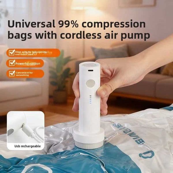 USB C Rechargeable Electric Vacuum Pump Low Noise Portable Lightweight Air Pump for Travel Compression Bag Storage Space SavingR260529