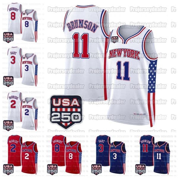 11 Jalen Brunson Knicks 2026 America 250 Edition Basketball Jersey Josh Hart Karl-Anthony Towns OG Anunoby Mikal Bridges Mitchell Robinson Stitched Custom