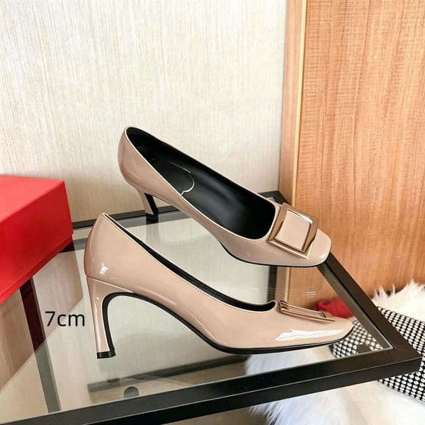 Designer Shoes Women Fashion Patent Leather High Heel Pumps With Square Metal Buckle And 7cm Heels High Heel Shoes For Formal Occasions Dress Shoes Sandals