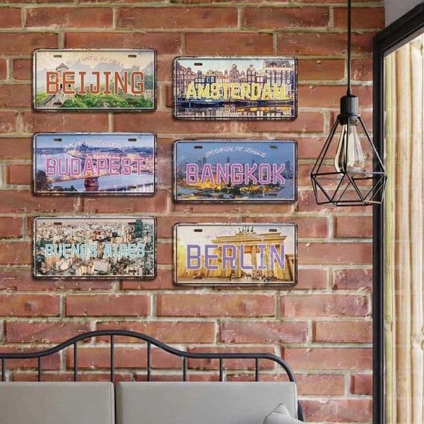 Vintage Capital City Licenses Plate Metal Plaque Metal Aluminum Sign for Restaurant Bar Workshop Cafe Pub Man Cave Decoration C260529