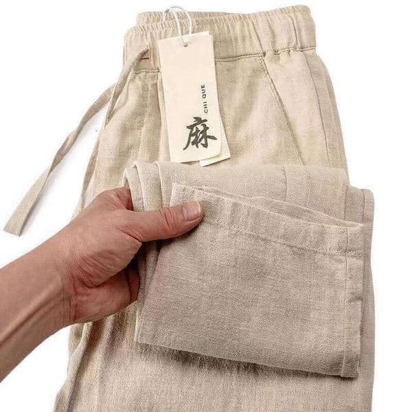Cotton Linen Nine-Point Pants Men's Straight Loose Summer Thin Elastic Waist White Chinese Style Linen Casual Pants Men