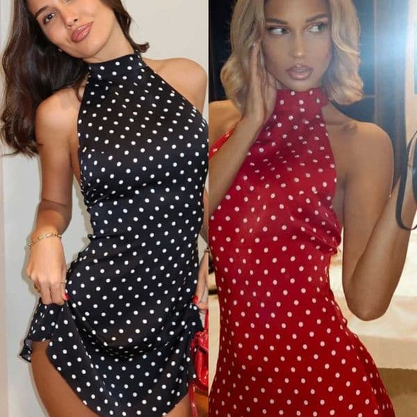 Elegant Polka Dot Off-Shoulder Sleeveless Backless High Waist Halter Mini Dress Y2K Summer Fashion Club Party Womens Vestidos L260528
