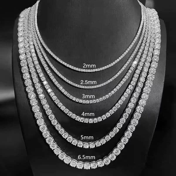 Iced Out Moissanite Tennis Chain 2mm-65mm Necklace S925 Silver Bling Hip Hop Rap Jewelry with GRA Certificate