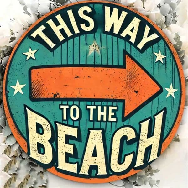 Vintage Beach Arrow Metal Sign Aluminum 8x8 Inch 2D Flat Round Wall Decor for Beach House Cafe Porch C2605291