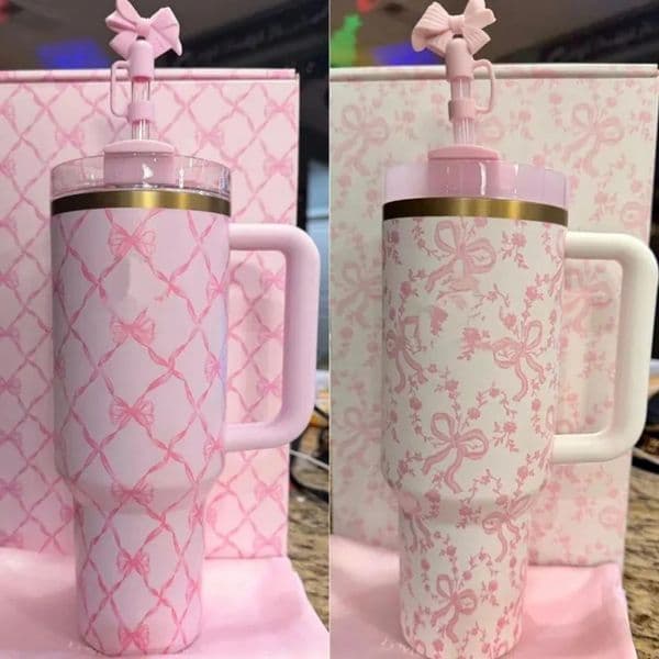 oral Cups With Bow Cap Stainless Steel cologne Tumblers With Handle Lid And Straw Pink Car Mugs Chocolate Gold Water Bottles For Christ 1011