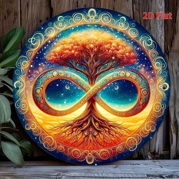 Cosmic Tree Metal Wall Art 2D Flat Infinity Sign Waterproof Home Decor for Bedroom Cafe C260529