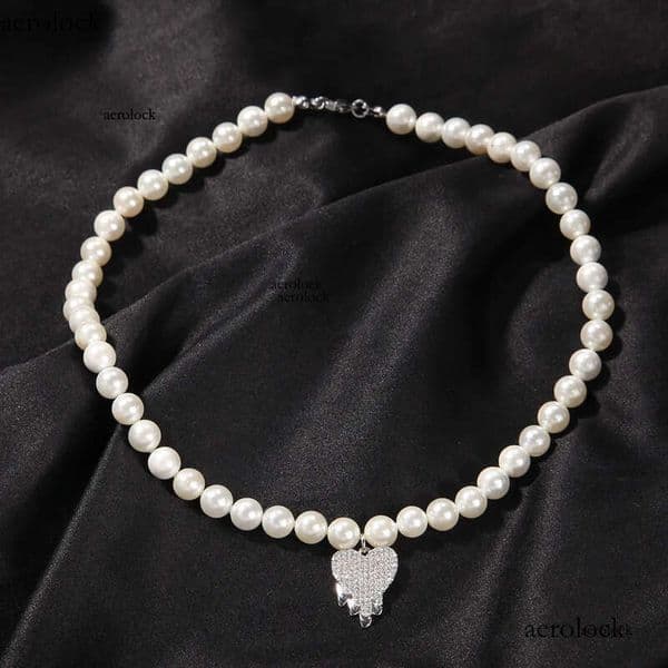 Fashion Mens Pearl Chokers Necklace Womens Heart Pendant Hip Hop Jewelry Beaded Chain Collar Necklaces 6a