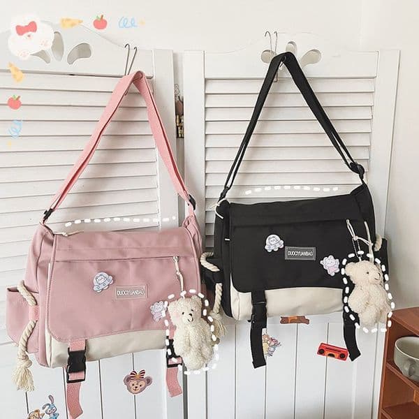 Jin Feiyang Vintage Canvas Messenger Bag Large Capacity Korean Style Dark Streetwear Crossbody Bag Casual Campus Shoulder Bag for Students 2026 New