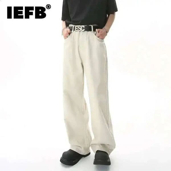 IEFB Men Fashion Straight Loose Jeans Korean Style Mid High Denim Summer Versatile Wide Leg Trousers Male Street 9A8929 260529
