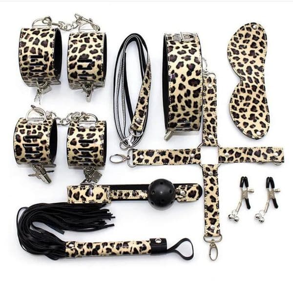 226 New Adult Game 8 Pcs/Set Sexy Leopard Kit Fetish adult toys SM Bondage Restraint Harness BDSM Erotic Slave Sex Toys For Couples 010