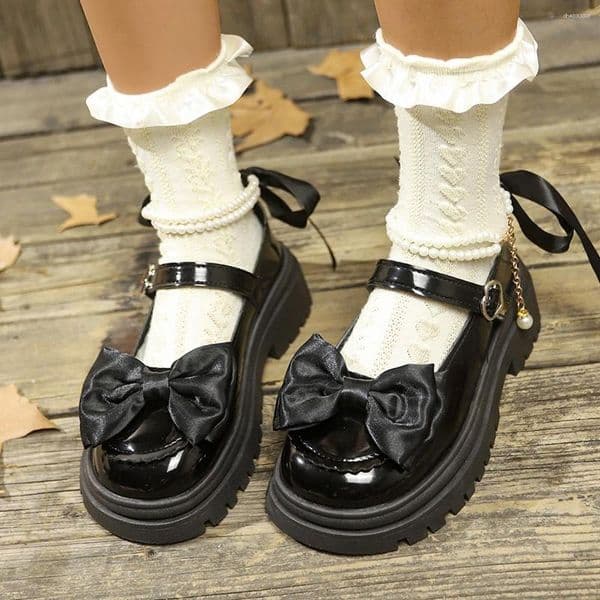 Dress Shoes Women Lolita Pearl Chain Mary Jane Fashion Versatile Outdoor Platform Heels Zapatos De Mujer