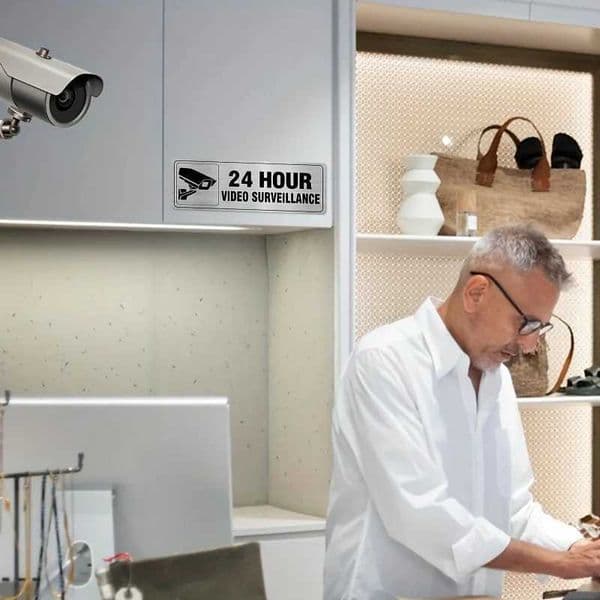 24-hour Video Surveillance Aluminum Signs - Silver Metal Door/wall Signs for Commercial and Restaurant Security wall decor C260529