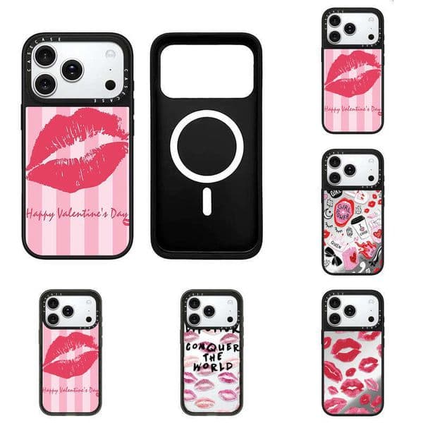 Casefity Case Designer Phone Coque Telephone Luxe Case Top Version For Ip17 Pro Max Phone Case With Pink Stripes And Big Lips Protective Case
