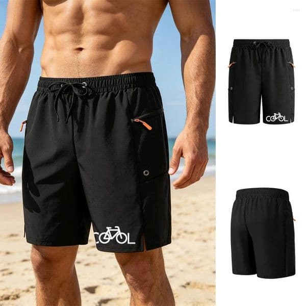 Men's Shorts Casual Beach Pants Letter Bicycle Print Quick Drying Breathable Summer Outdoor Fitness Cycling Running Knee Length