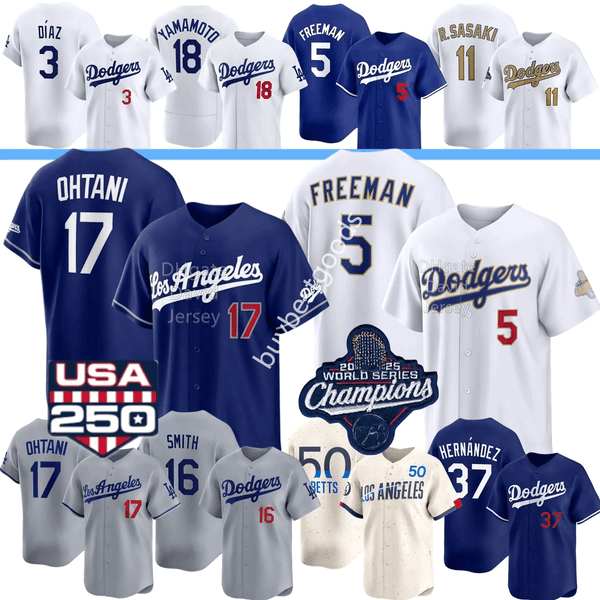LA Dodgers Baseball Jersey Shohei Ohtani Mookie Betts Freddie Freeman 2025 WS Yamamoto Edwin Diaz Kyle Tucker Roki Sasaki Will Smith Pages Hernandez Glasnow Rojass