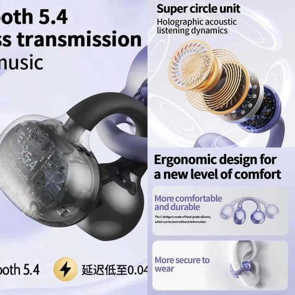 New Sport Earclip Wireless Headphone Bluetooth Earphone Wireless Bluetooth Headphones Gaming Led Display Game and Music Mode X260529