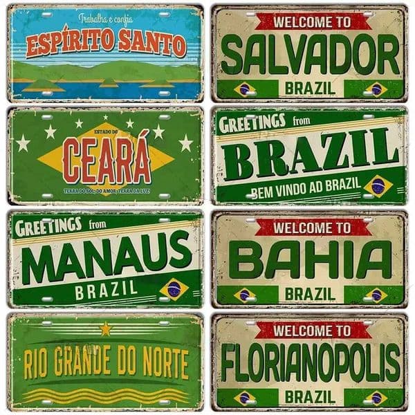 Greetings From Brazil Bem Vindo Ad Brazil Vintage Rustic License Plate Aluminum Metal Painting High Definition Clear Print Bend C260529
