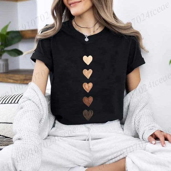 Minimst Watercolor Heart Print Women Summer T Shirt Girl O Neck Funny Y2K Tops T Leopard Heart Female 90s Casual Clothing D260528