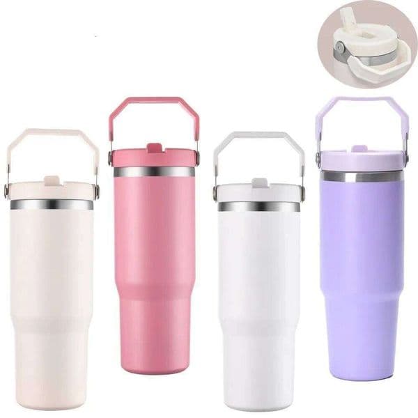 900ml Stainless Steel Thermos with Straw and Leak-proof Tritan Lid, Vacuum Insulated Water Bottle for Home, Office or Car W260529