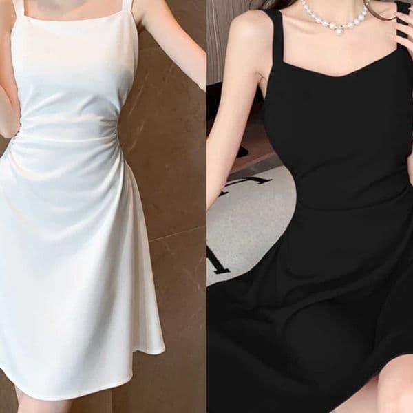 Women Classic Black White Suspender Dress Elegant Lady Daily Temperament A-line Mini Dresses Female Fashion Party Waist Dress L260528