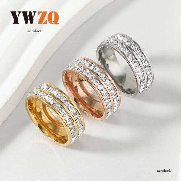 Jewelry titanium starry sky light luxury 8MM double row diamond couple's pair ring 925 Sterling Silver 18K Gold jewelry