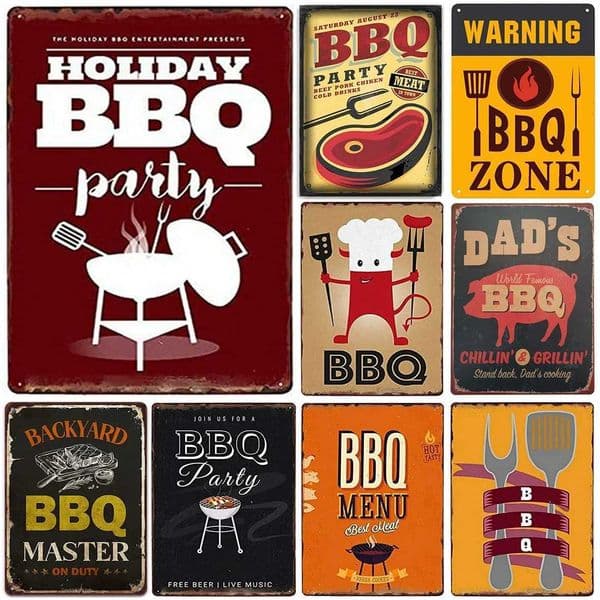 Metal Tin Signs BBQ Party Zone Wall Decoration Plaque Vintage Art Poster Iron Painting for Man Cave Home Cafe Garden Club Bar C260529