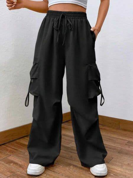 Womens solid color Japanese style elegant casual fashion elastic waist slim fit versatile outdoor sports work pants M260529