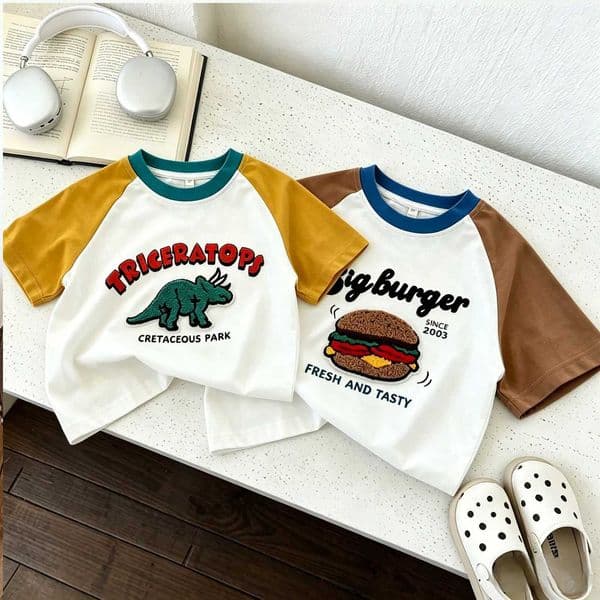 Basic Raglan Sleeve T Shirt For Kids Summer Casual Short Sleeve Top Contrast Color Design Soft Cotton Children Sport Wear TopsT260529