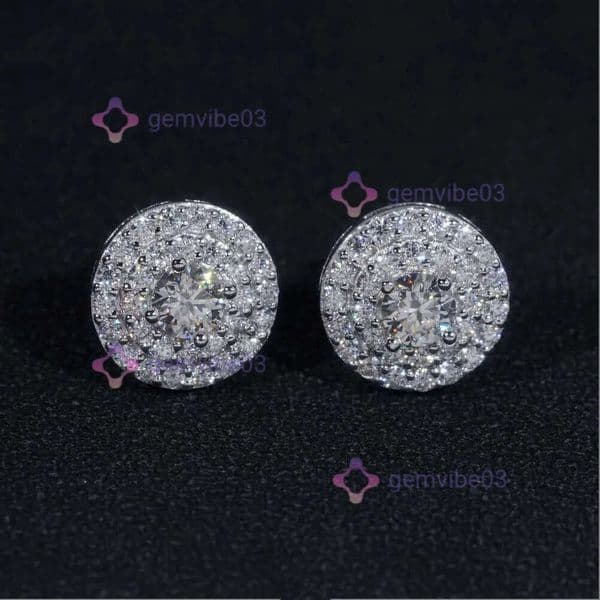 Pass Dia Tester Sterg Sier Round Hip hop Cluster Iced Out Mens Moissanite Stud Earrings jewellery