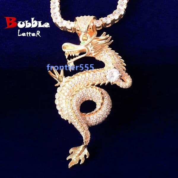 2024 New Zodiac Dragon Pendant Chinese Style Personalized Gold-Plated Full Moissanite Hip-Hop Pendant Necklace