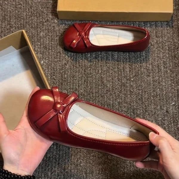 2026 Spring Vintage Women Ballet Flats Concise Shallow Slip On Shoes Female Cute Butterfly-knot Dress Leather Mary Jane Shoes 260529