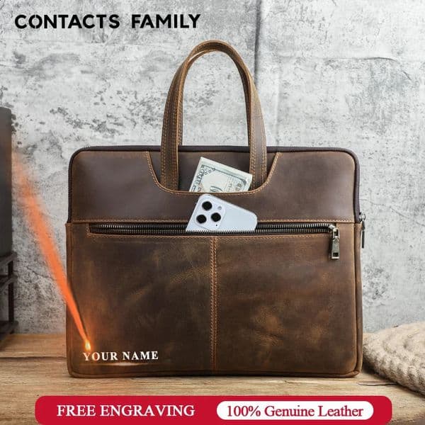 CONTACTS FAMILY Men Briefcase Genuine Leather Laptop Bag For Air 13 M1 M2 M3 M4 Pro 14 15 16 inch Handbag Tote 260528