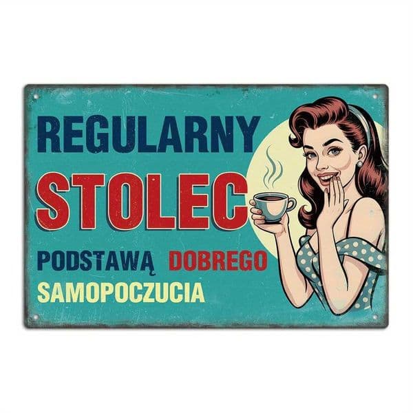 Vintage Regularny Stolec Podstawa Dobrego Samopoczucia Polish Retro Pin-Up Girl Coffee Quote Metal Tin Sign Iron Painting Wall C260529