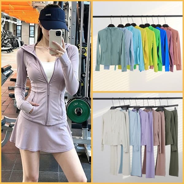 Designer Women Nude Feel Yoga Outfit Set Hooded Jacket Flared Pants Slim Fit Butt Lifting High Elastic Workout Pilates Sports Casual Activewear dance studio pants