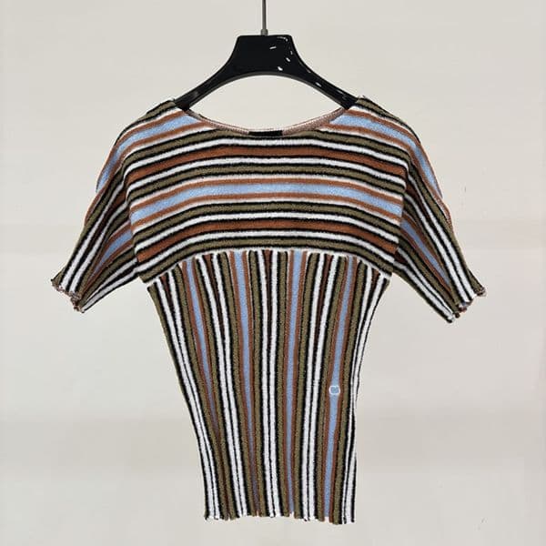 Women Designer Striped Slim Fit Knitted Short Sleeve Pullover Sexy Cropped Knitted T Shirt Summer Vacation Knitted Tee