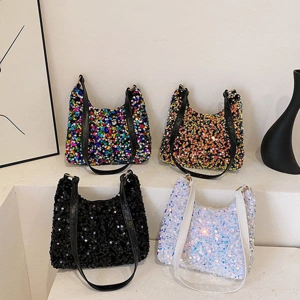 Fashion Womens Sequin Decorated Hobo Bag BlackSilver for Parties Daily Outings Stylish Compact Trendy Evening 260528