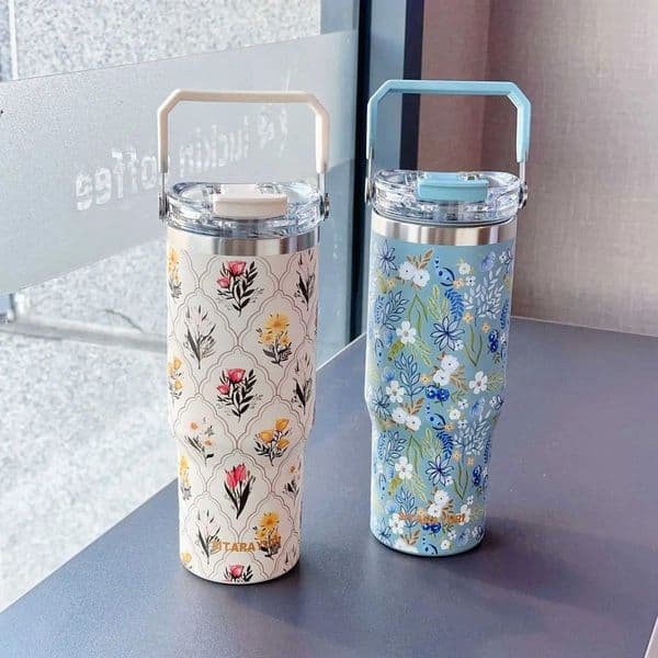 26 New 3D Flower perfume Pattern Ice cologne King Large Capacity Insulated Cold Retention Hard Handle Double Drinking Cup Free Shipping 1011