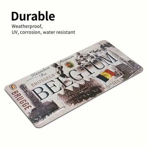HD Aluminum Print Vintage Belgium Brussels Brugge Manneken Pis Atomium Retro License Plate Style Wall Art High Definition Bend C260529