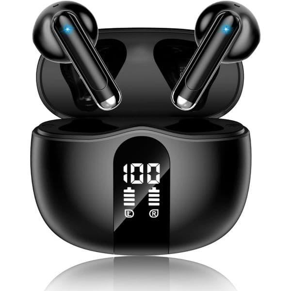 Wireless Earbuds Bluetooth Headphones 5.4 HiFi Stereo 50H Playback LED Display IP7 Waterproof Earphones for Laptop Phone Sports Black