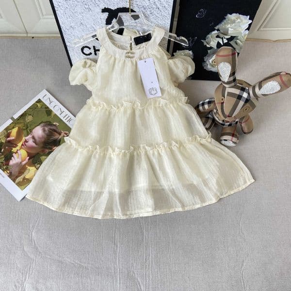 2024 Summer New Korean Style Childrens Clothing Girls Dress Fashionable Off-Shoulder Halter Princess Dress Double C Comfortable Long Dress L260529INIZ